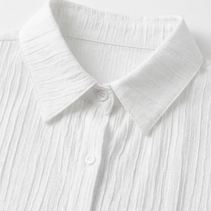 Aldara | Women's Relaxed Fit Crinkle Button-Down Blouse - White - Image 7