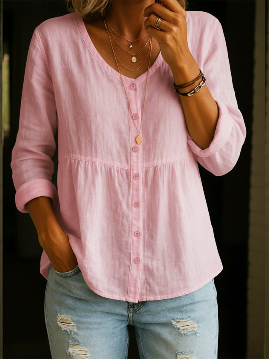 Aldora | Women's Boho Blouse Long Sleeve Tunic Top - Pink - Image 1