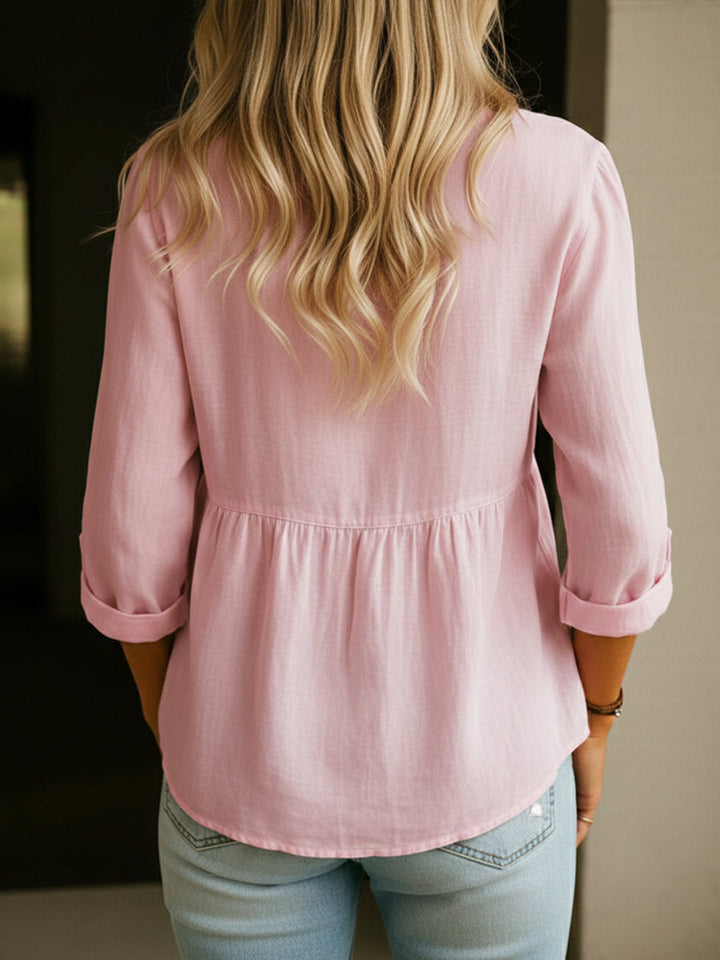 Aldora | Women's Boho Blouse Long Sleeve Tunic Top - Pink - Image 3