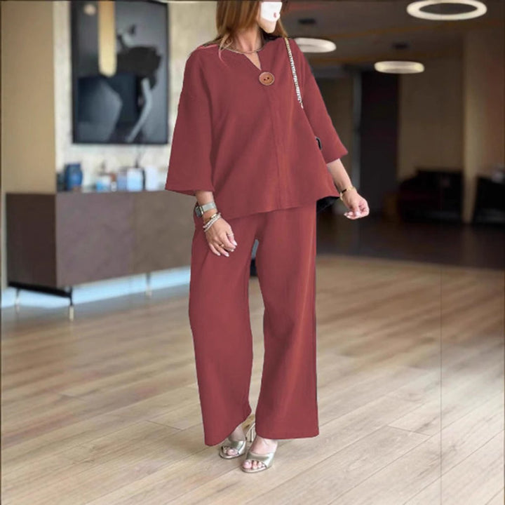 Aldora | Women's Tunic & Wide Leg Palazzo Pants Set - Cream - Image 3