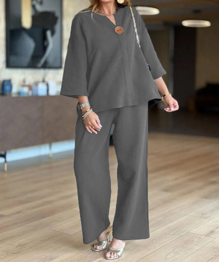 Aldora | Women's Tunic & Wide Leg Palazzo Pants Set - Cream - Image 7