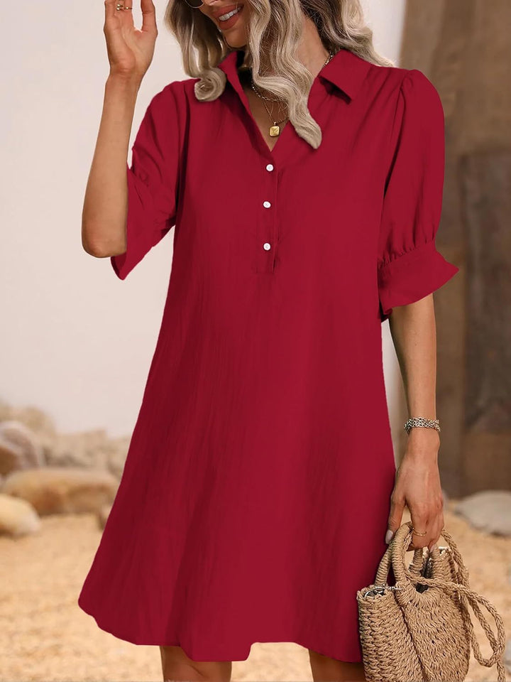 Aldoris | Women's Collared Shirt Dress Knee Length - Black - Image 3