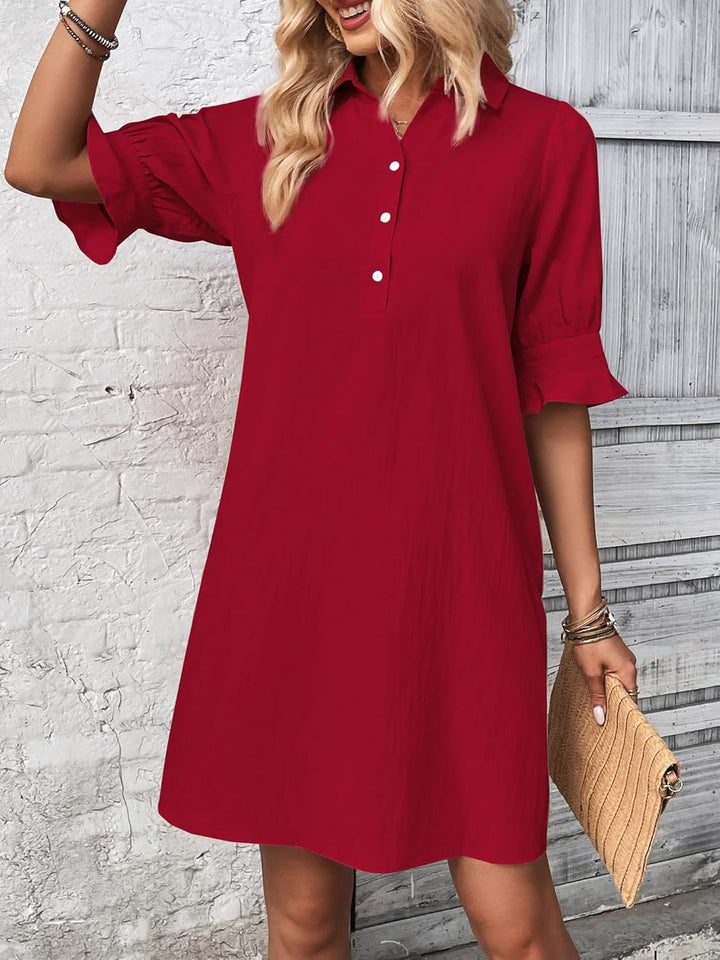Aldoris | Women's Collared Shirt Dress Knee Length - Black - Image 4