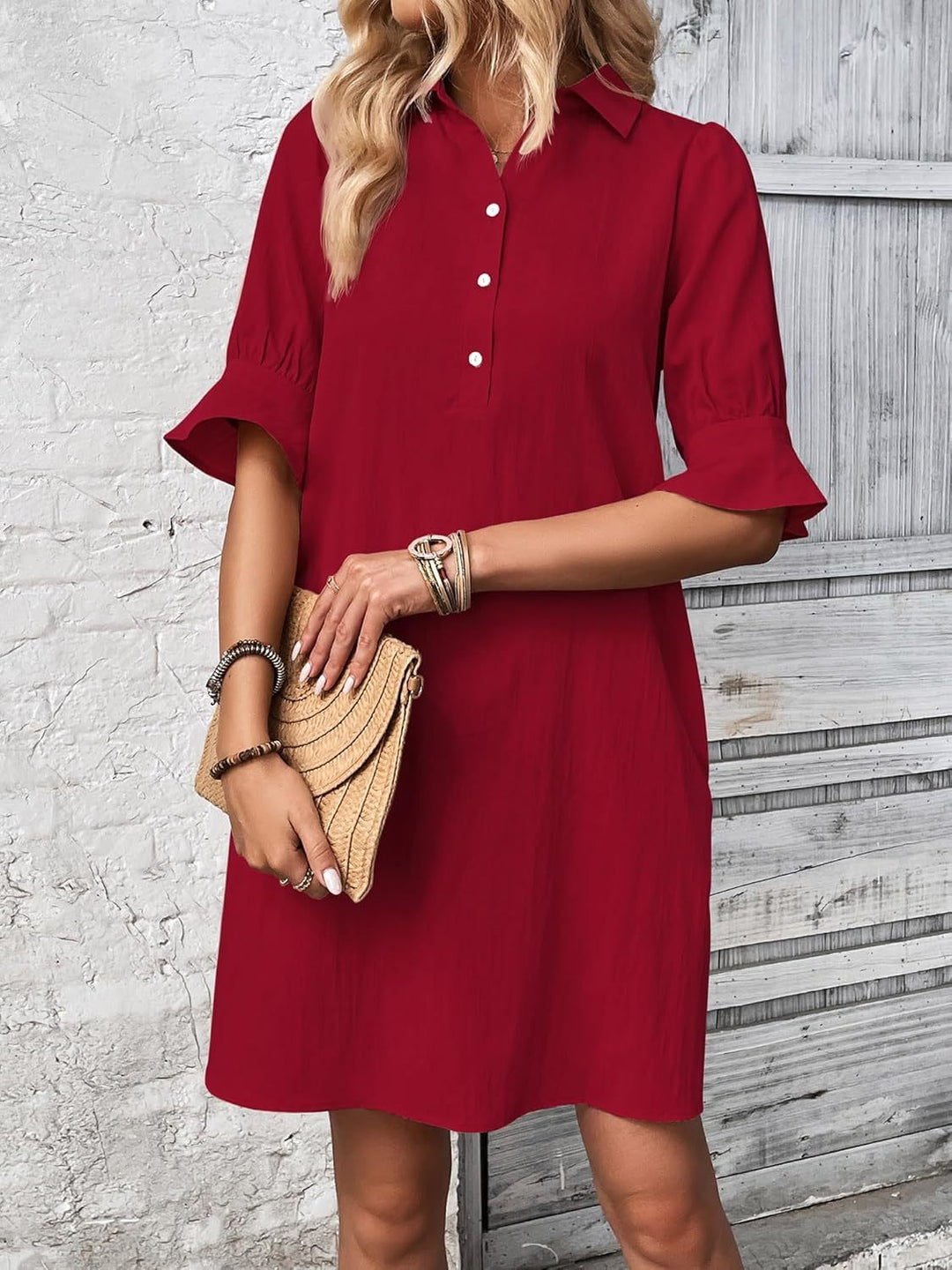 Aldoris | Women's Collared Shirt Dress Knee Length - Black - Image 5