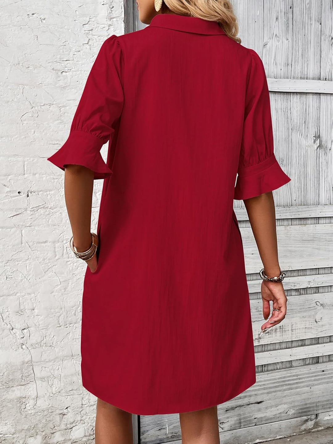 Aldoris | Women's Collared Shirt Dress Knee Length - Black - Image 6