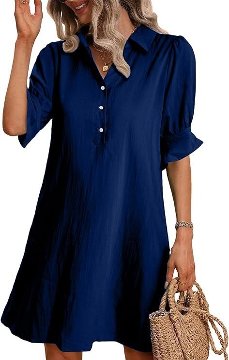 Aldoris | Women's Collared Shirt Dress Knee Length - Black - Image 7