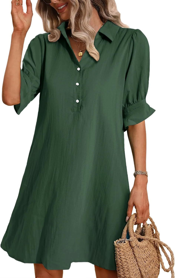 Aldoris | Women's Collared Shirt Dress Knee Length - Black - Image 8