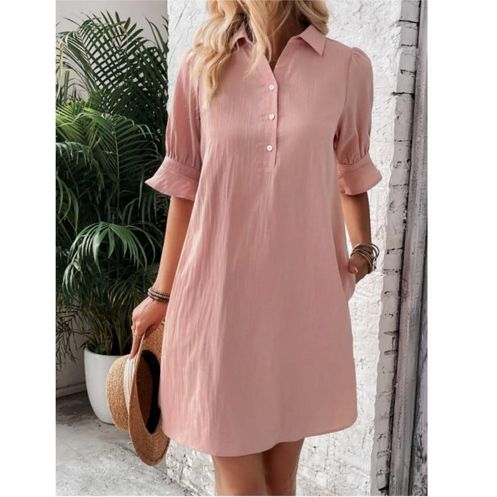 Aldoris | Women's Collared Shirt Dress Knee Length - Black - Image 9