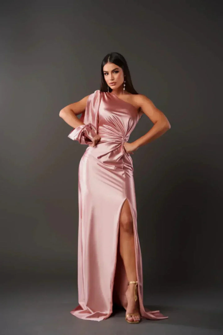 Aldoure | Women's One Shoulder Formal Maxi Dress - Olive Green - Image 9