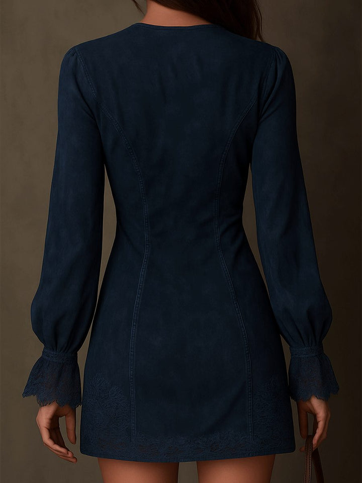 Aldowen | Women's Long Sleeve Lace Trim Mini Dress - Image 4