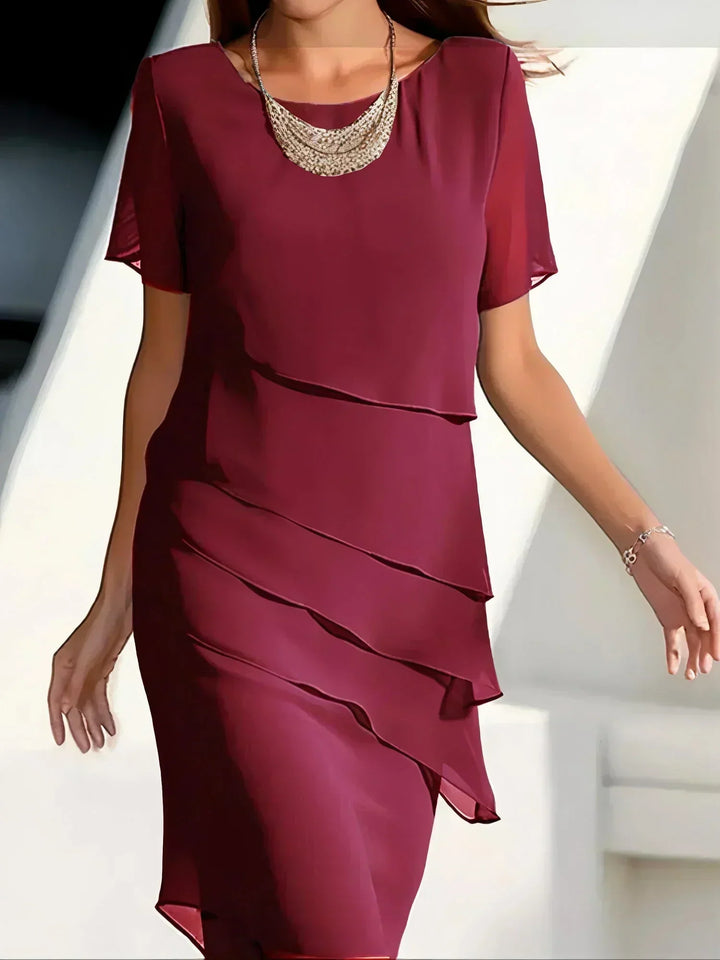 Aldrica | Women's Formal Midi Dress with Tiered Layers - Blue - Image 2