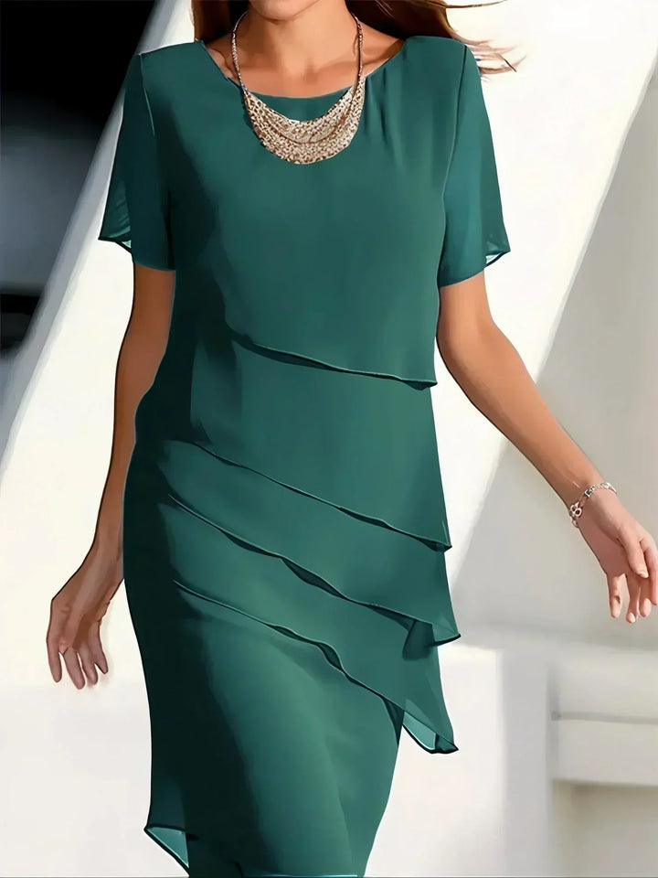 Aldrica | Women's Formal Midi Dress with Tiered Layers - Blue - Image 3