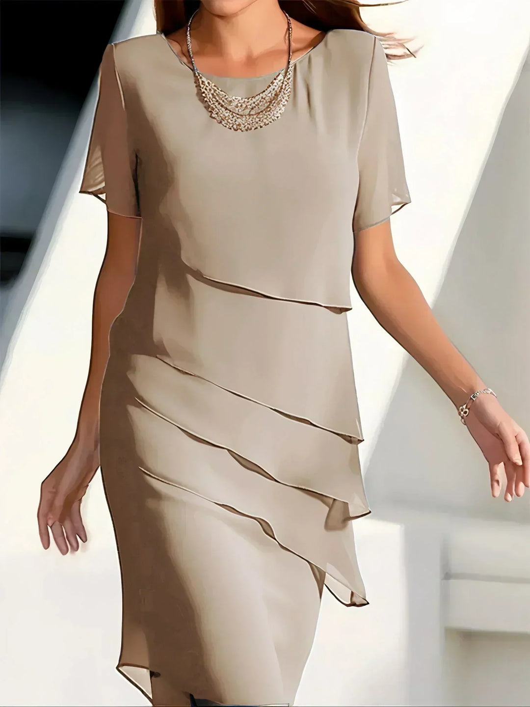 Aldrica | Women's Formal Midi Dress with Tiered Layers - Blue - Image 4