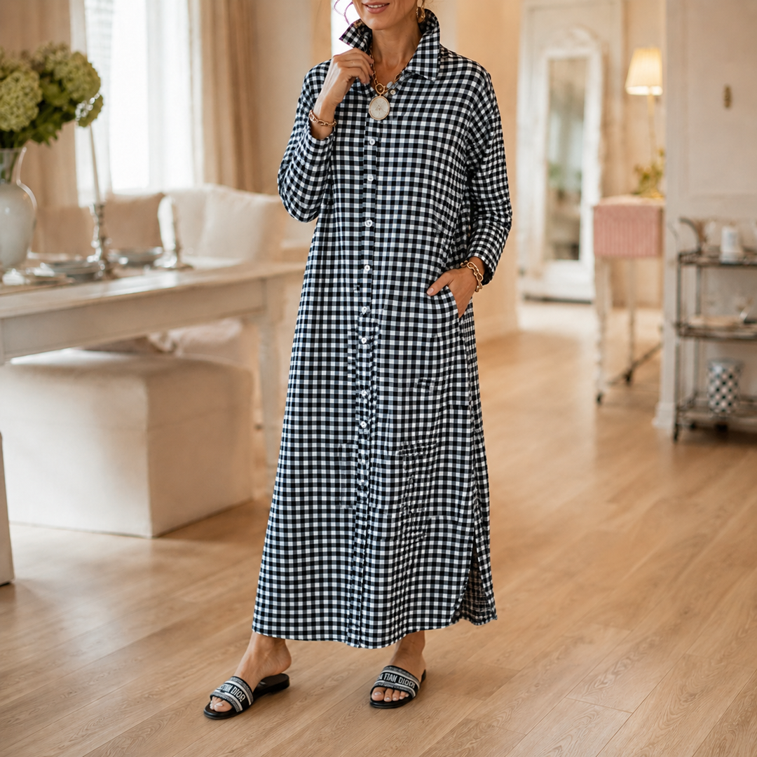 Aldwyn | Women's Gingham Maxi Shirt Dress - Black - Image 15