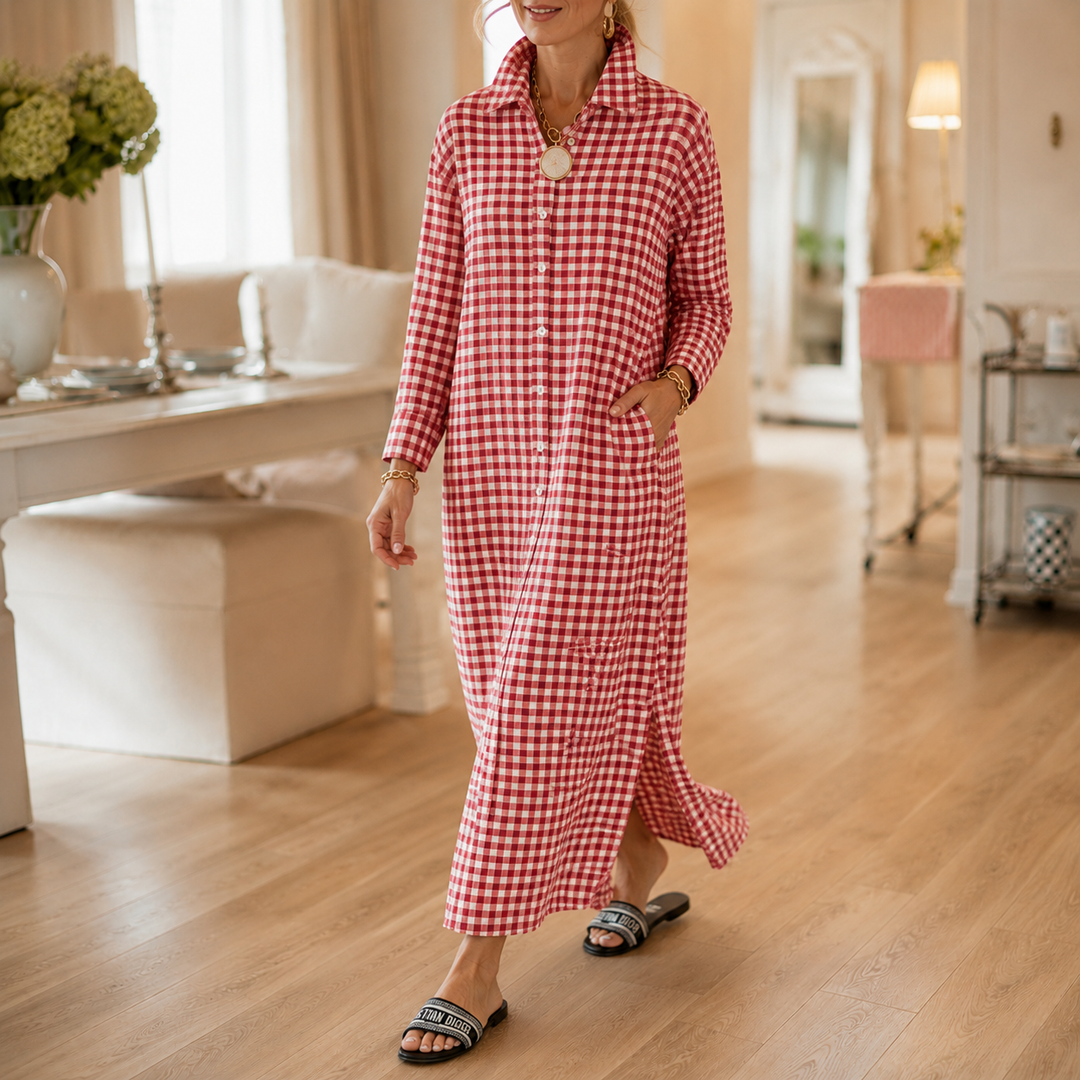 Aldwyn | Women's Gingham Maxi Shirt Dress - Black - Image 16