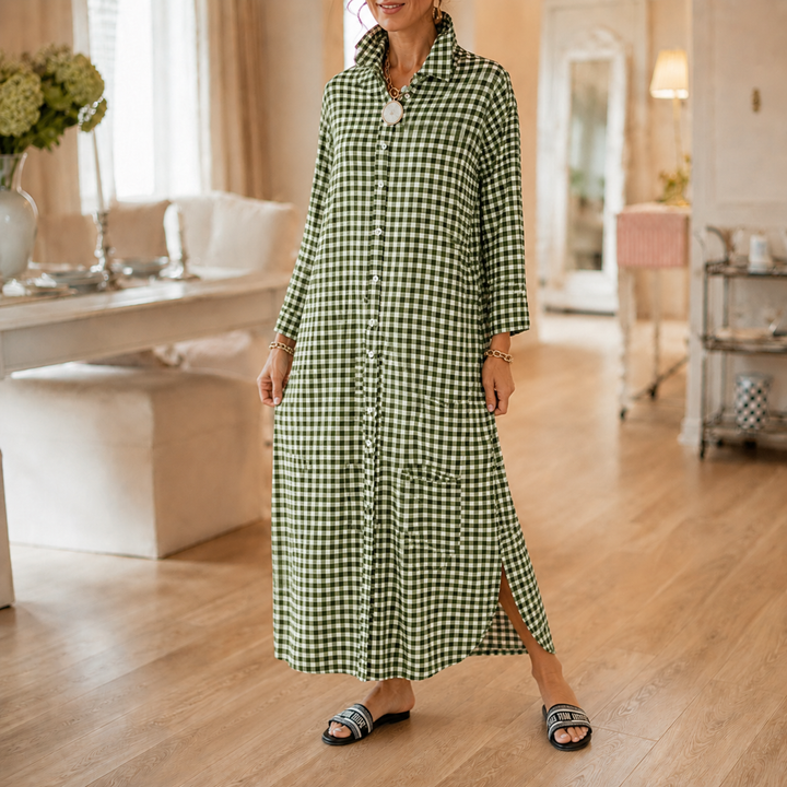 Aldwyn | Women's Gingham Maxi Shirt Dress - Black - Image 17