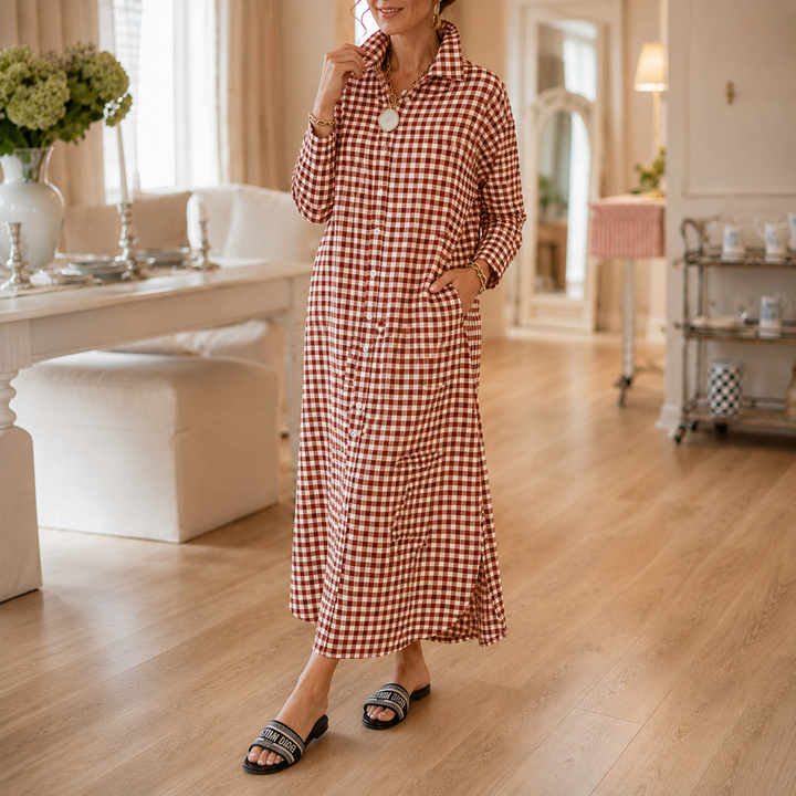 Aldwyn | Women's Gingham Maxi Shirt Dress - Black - Image 18