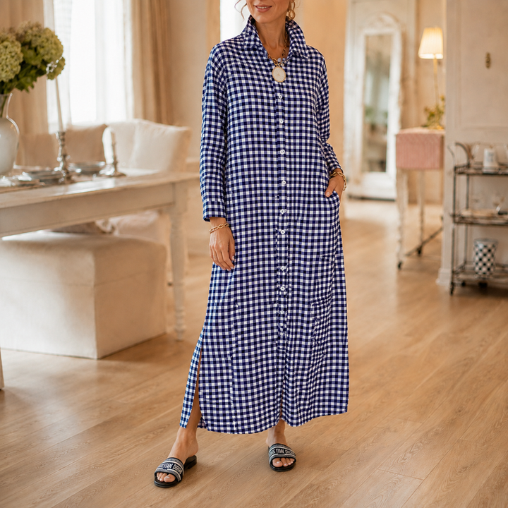 Aldwyn | Women's Gingham Maxi Shirt Dress - Black - Image 19