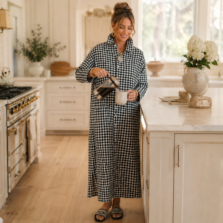 Aldwyn | Women's Gingham Maxi Shirt Dress - Black - Image 3