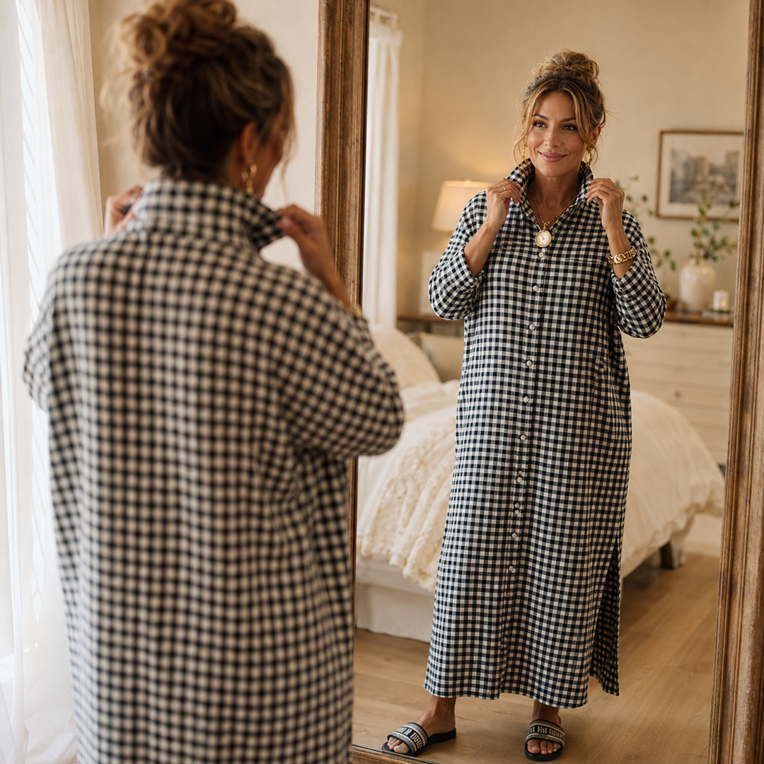 Aldwyn | Women's Gingham Maxi Shirt Dress - Black - Image 4