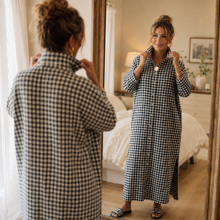 Aldwyn | Women's Gingham Maxi Shirt Dress - Black - Image 4