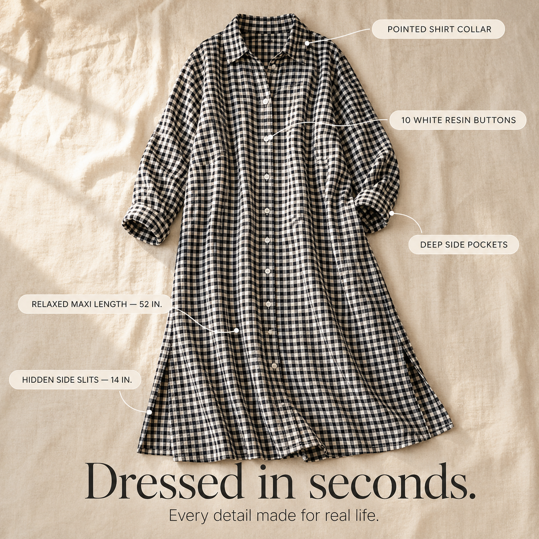 Aldwyn | Women's Gingham Maxi Shirt Dress - Black - Image 6