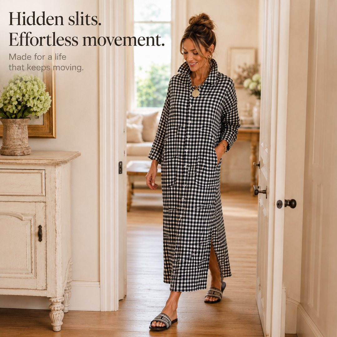 Aldwyn | Women's Gingham Maxi Shirt Dress - Black - Image 7