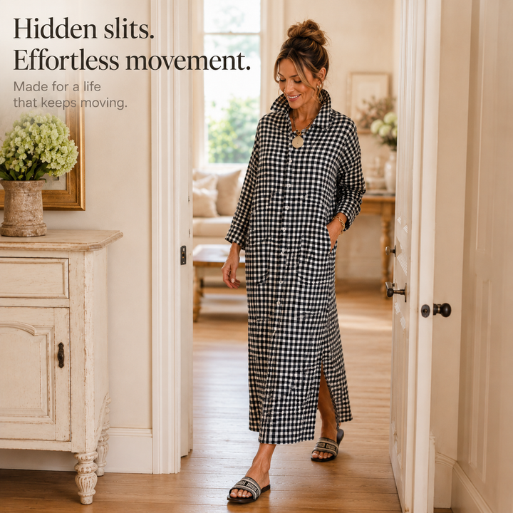 Aldwyn | Women's Gingham Maxi Shirt Dress - Black - Image 7