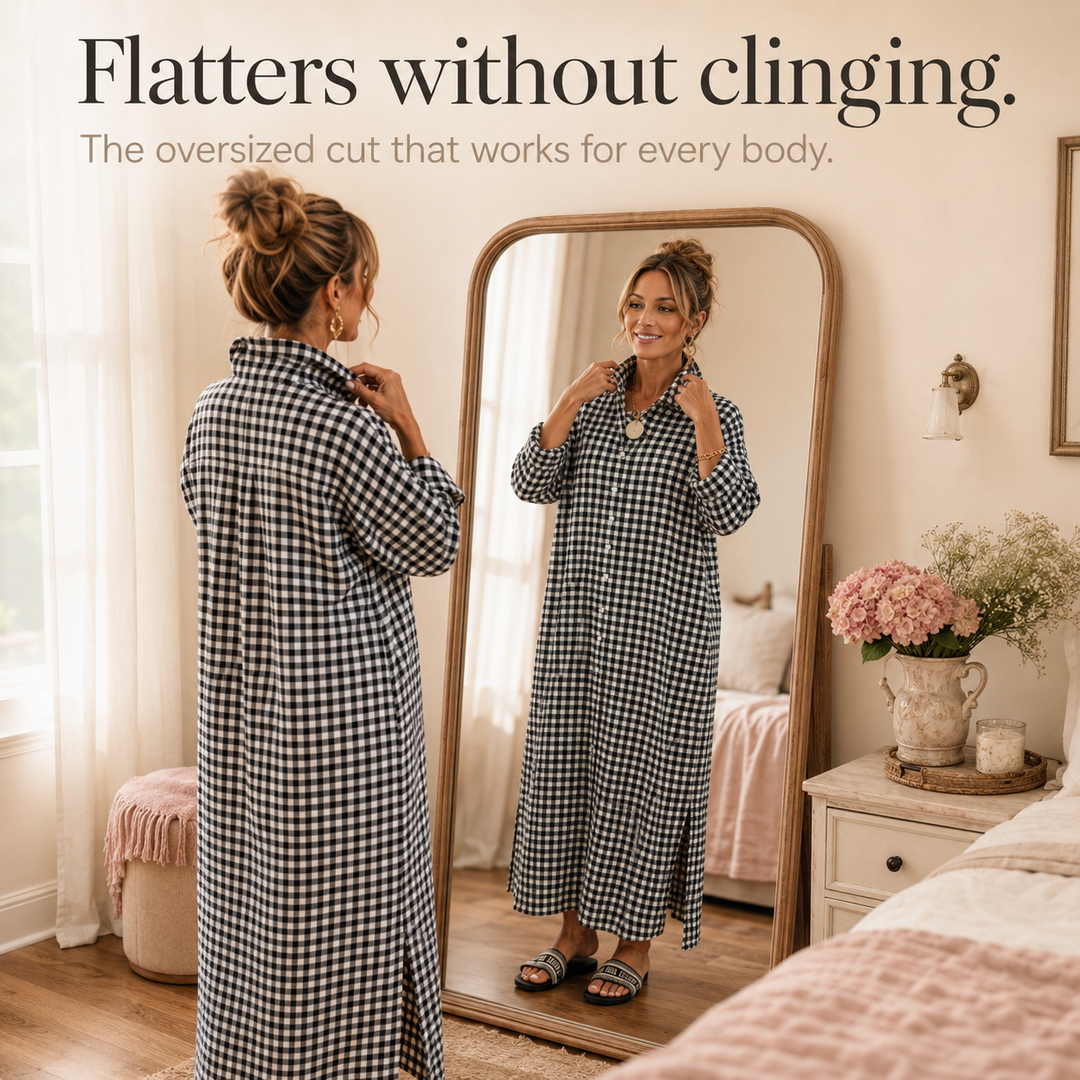 Aldwyn | Women's Gingham Maxi Shirt Dress - Black - Image 8