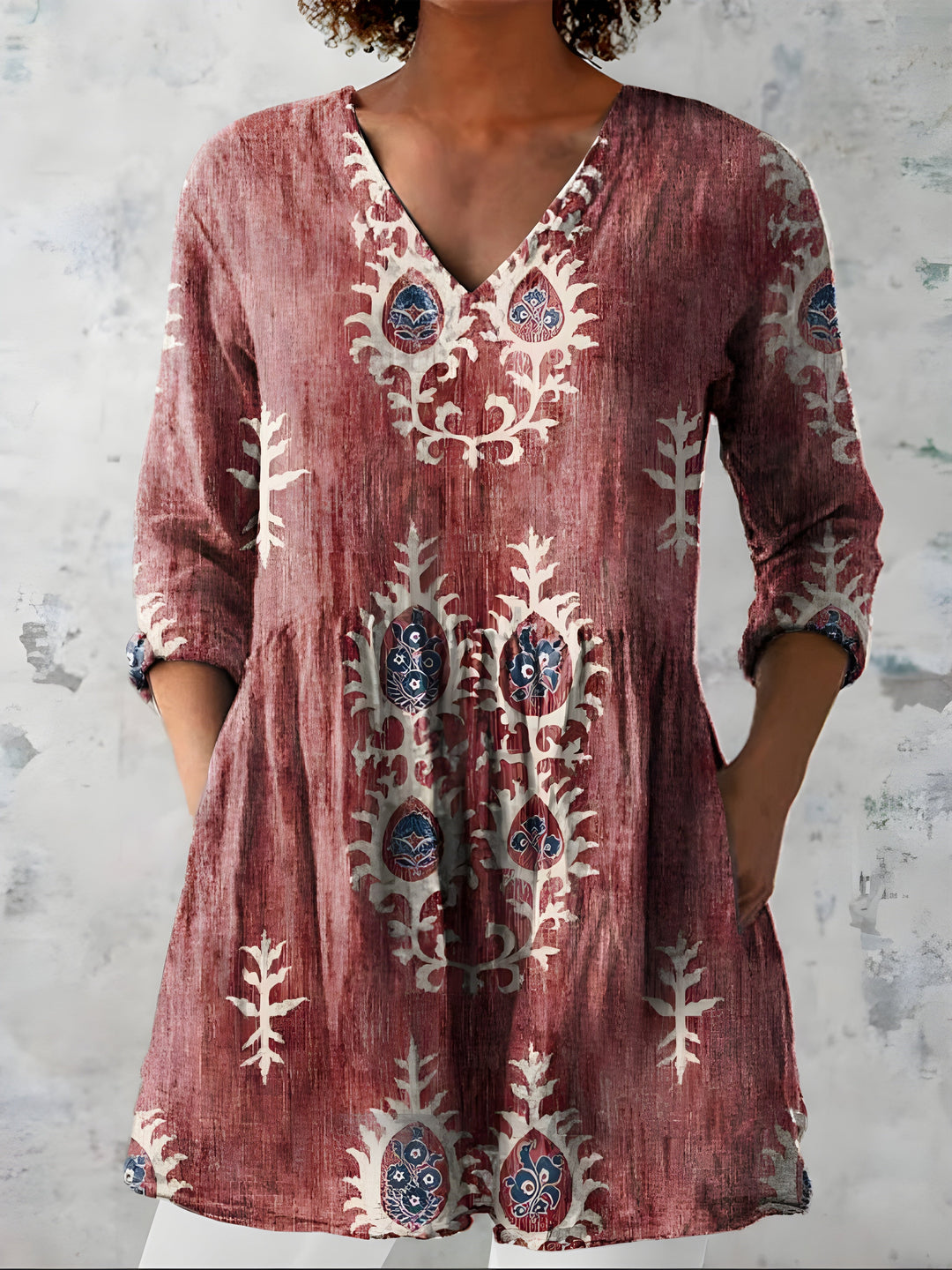Aldwyn | Women's Linen Tunic Top Boho Print - Sage - Image 4