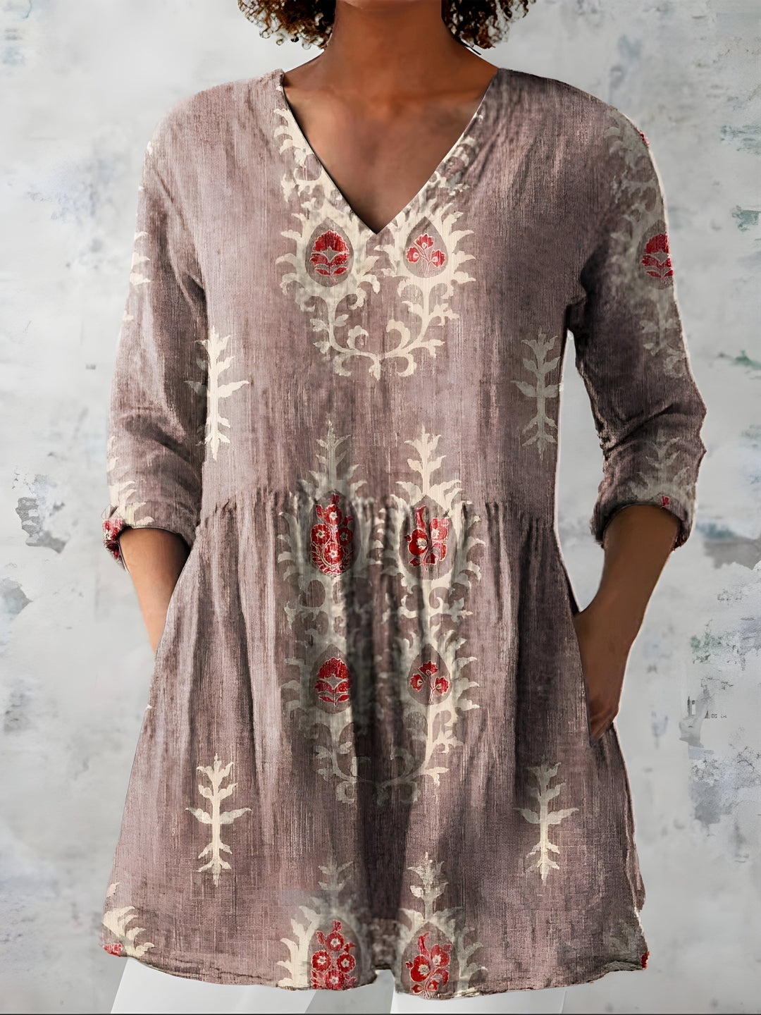 Aldwyn | Women's Linen Tunic Top Boho Print - Sage - Image 6
