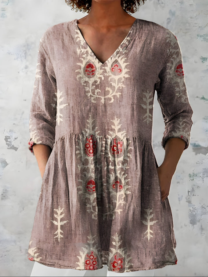 Aldwyn | Women's Linen Tunic Top Boho Print - Sage - Image 6
