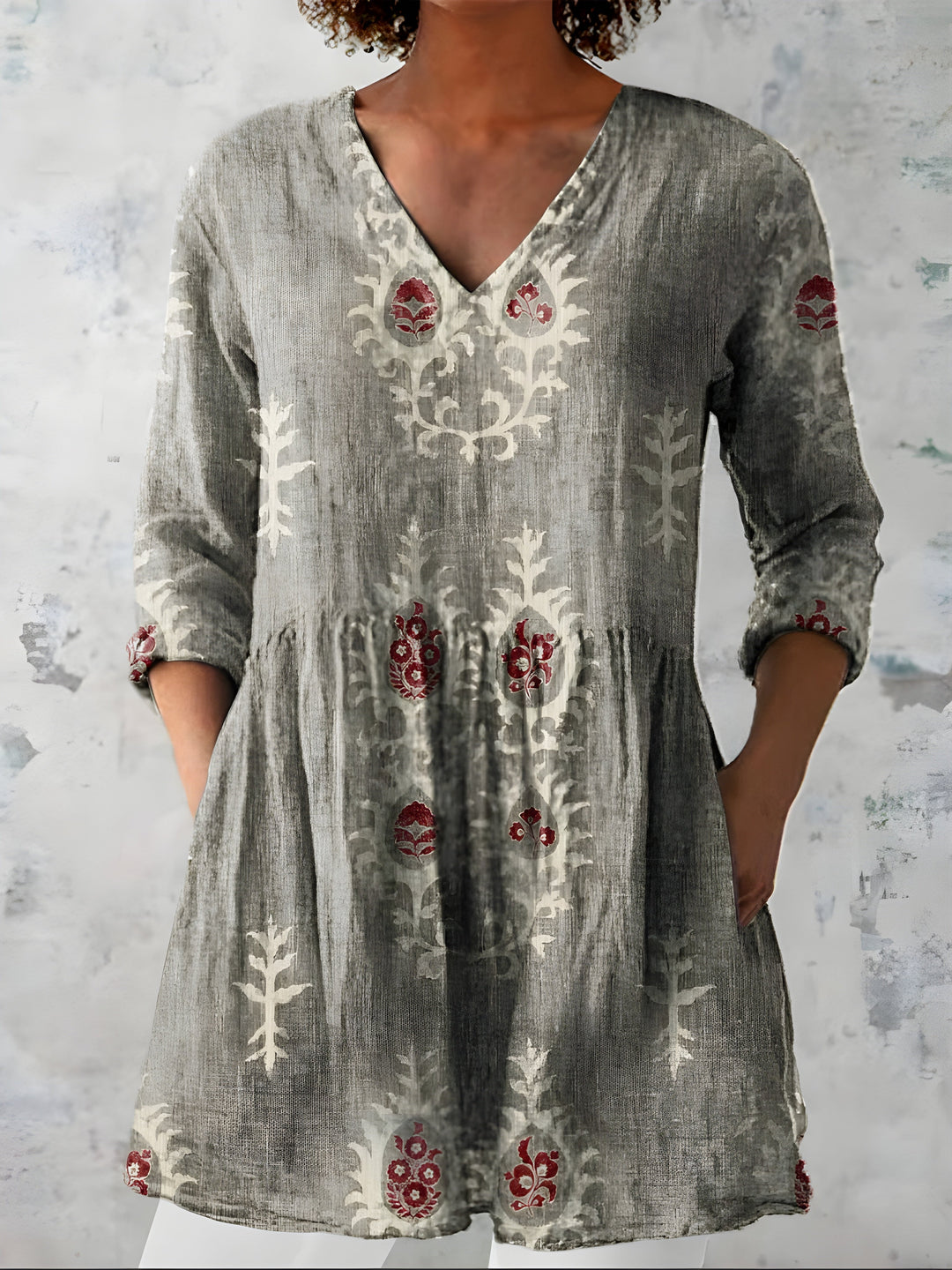 Aldwyn | Women's Linen Tunic Top Boho Print - Sage - Image 7