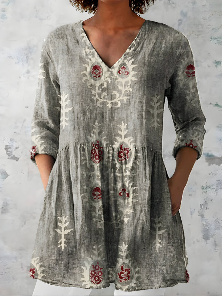 Aldwyn | Women's Linen Tunic Top Boho Print - Sage - Image 7