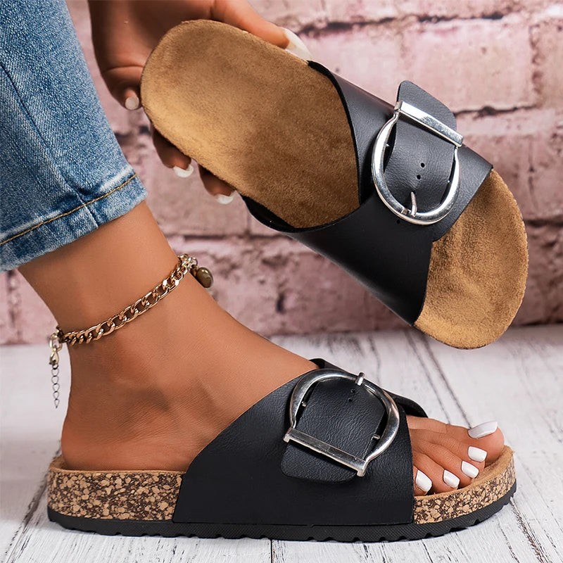 Alveth | Women's Buckle Slide Sandals - Black - Image 1