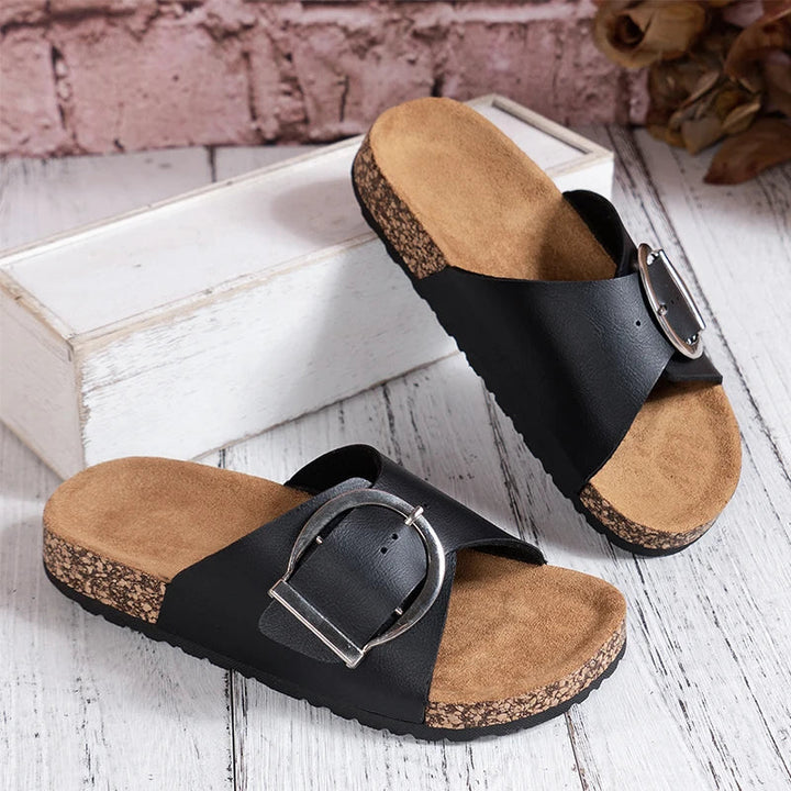 Alveth | Women's Buckle Slide Sandals - Black - Image 5