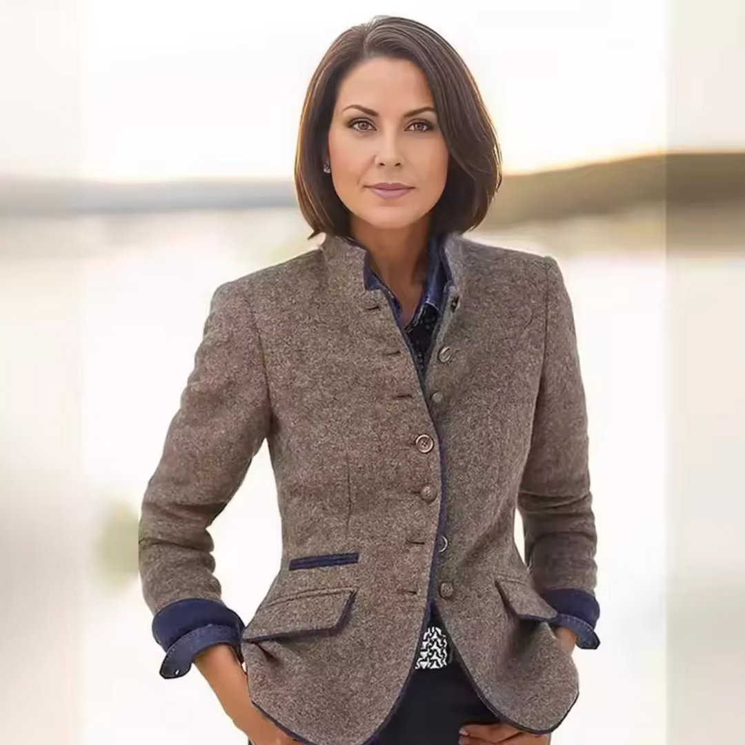 Amelia | Women's Tailored Button-Down Blazer - Brown - Image 1