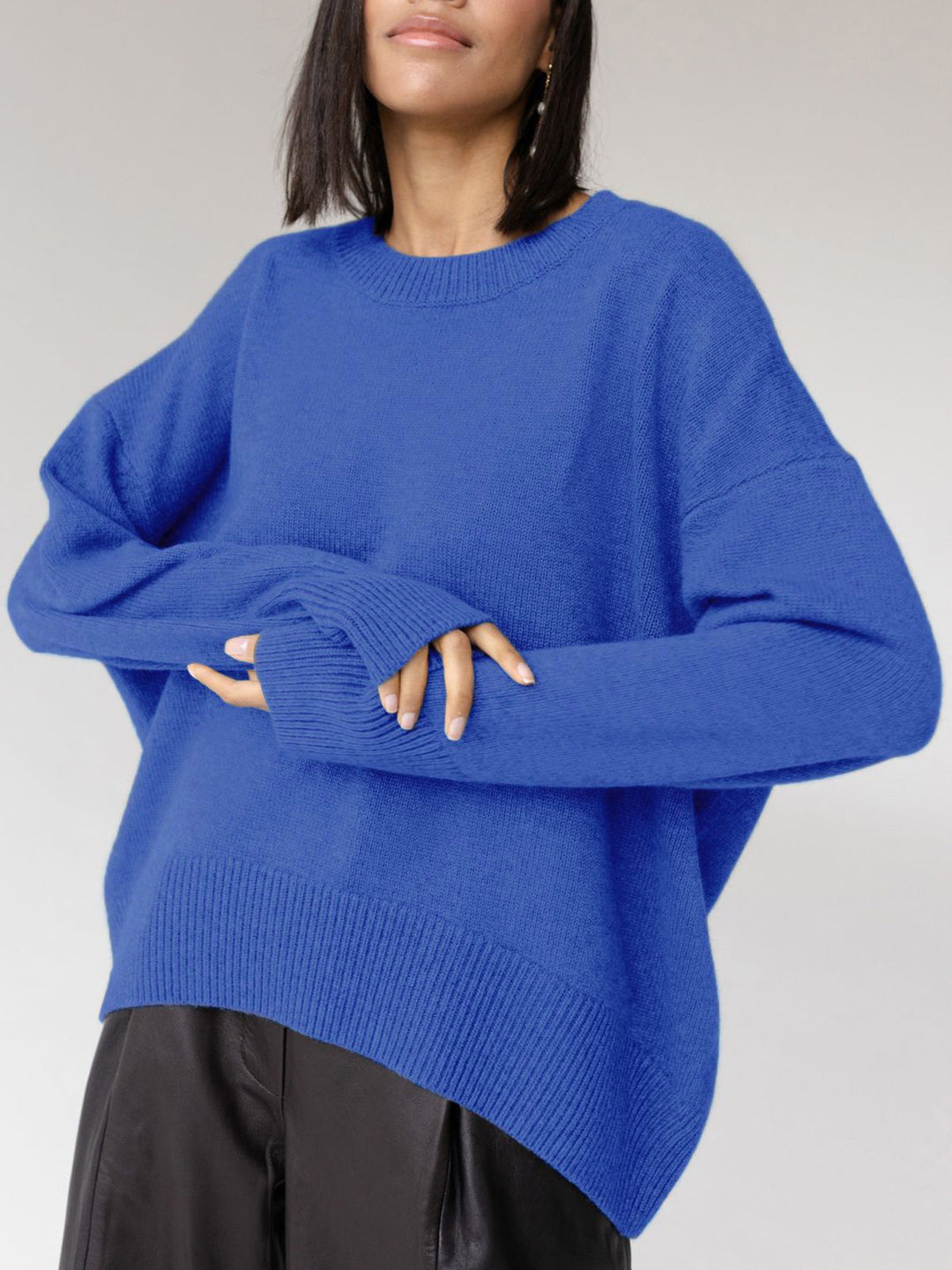 Anara | Women's Oversized Crew Neck Knit Jumper - Baby Blue - Image 12