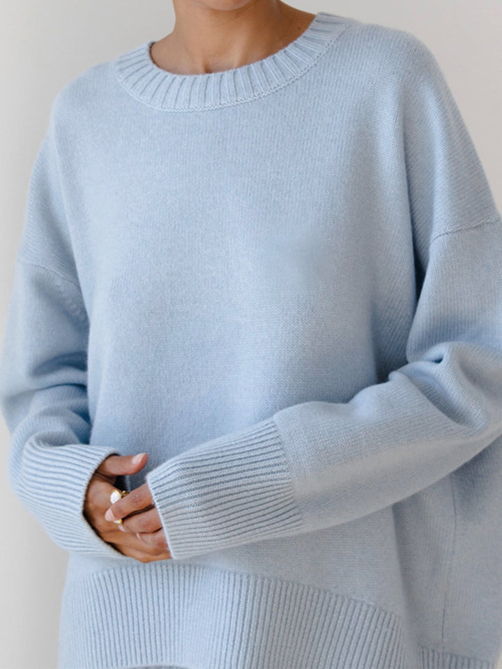 Anara | Women's Oversized Crew Neck Knit Jumper - Baby Blue - Image 3