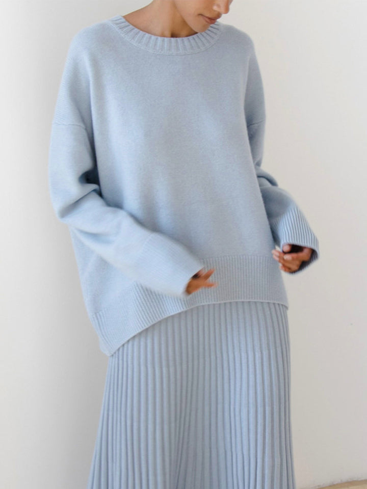 Anara | Women's Oversized Crew Neck Knit Jumper - Baby Blue - Image 4