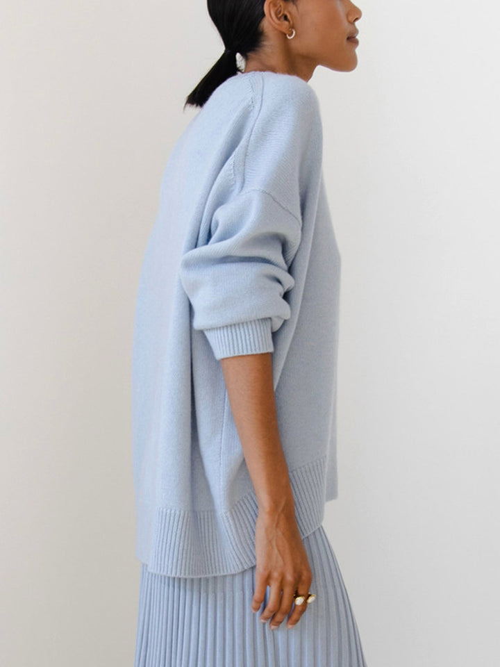 Anara | Women's Oversized Crew Neck Knit Jumper - Baby Blue - Image 5