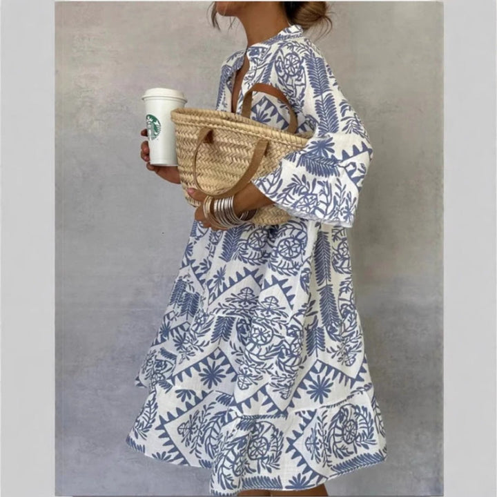 Annerose | Women's Printed Collared 3/4 Sleeve Mini Dress - Floral - Image 1