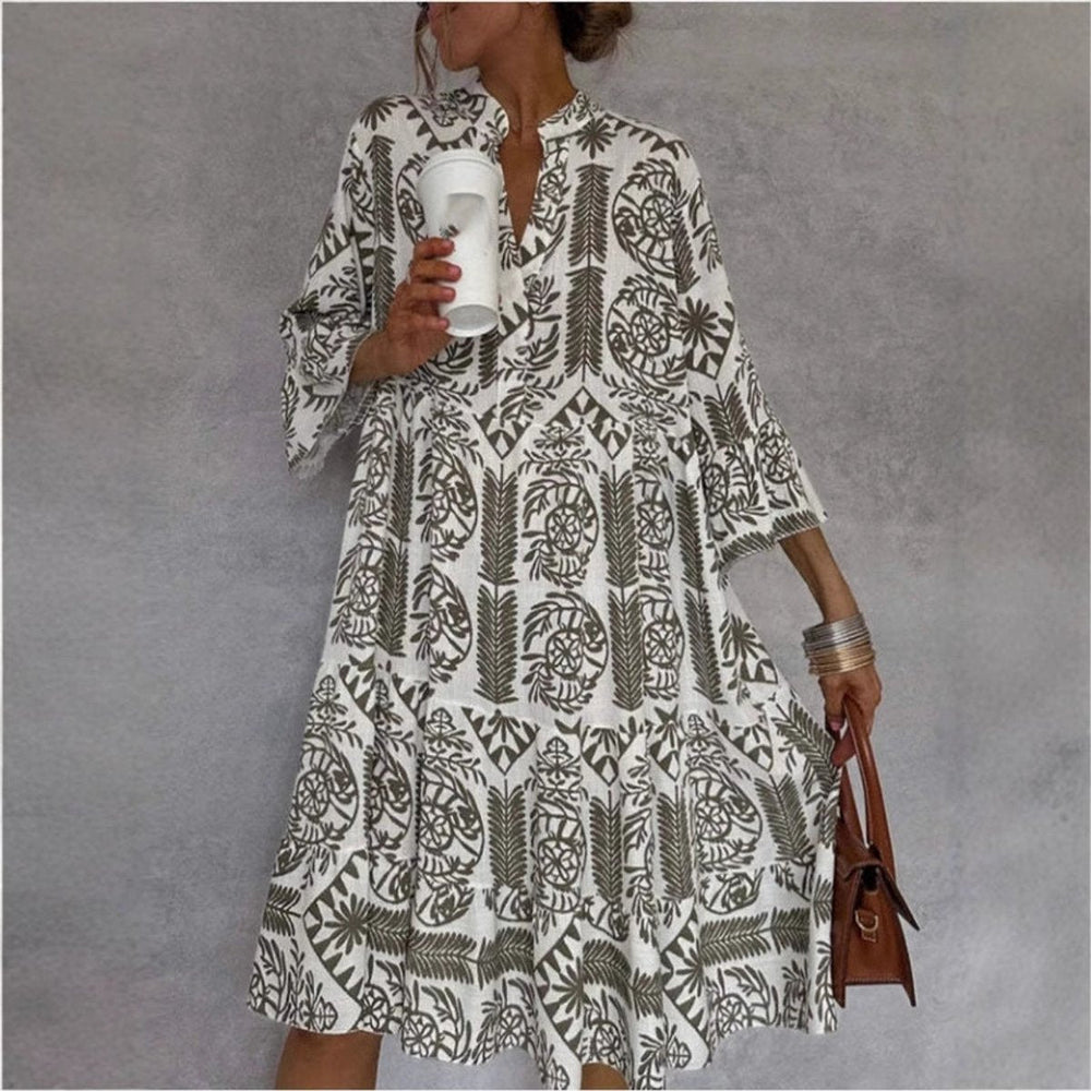 Annerose | Women's Printed Collared 3/4 Sleeve Mini Dress - Floral - Image 2
