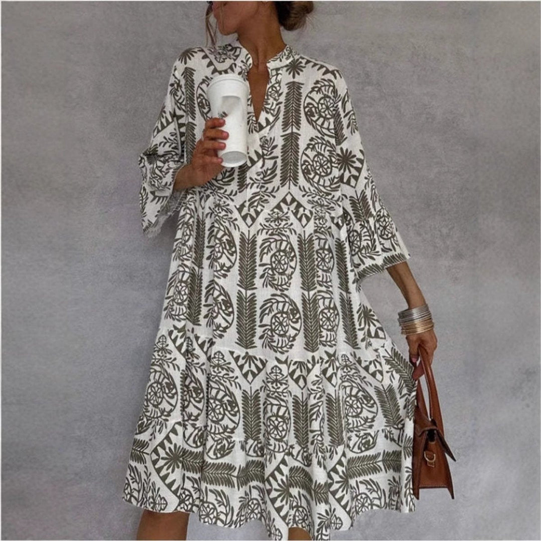 Annerose | Women's Printed Collared 3/4 Sleeve Mini Dress - Floral - Image 2