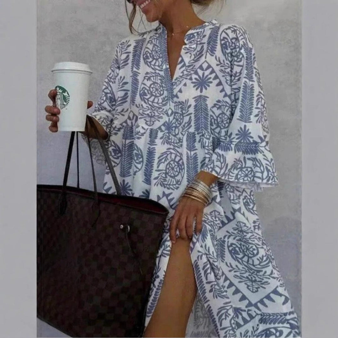 Annerose | Women's Printed Collared 3/4 Sleeve Mini Dress - Floral - Image 3
