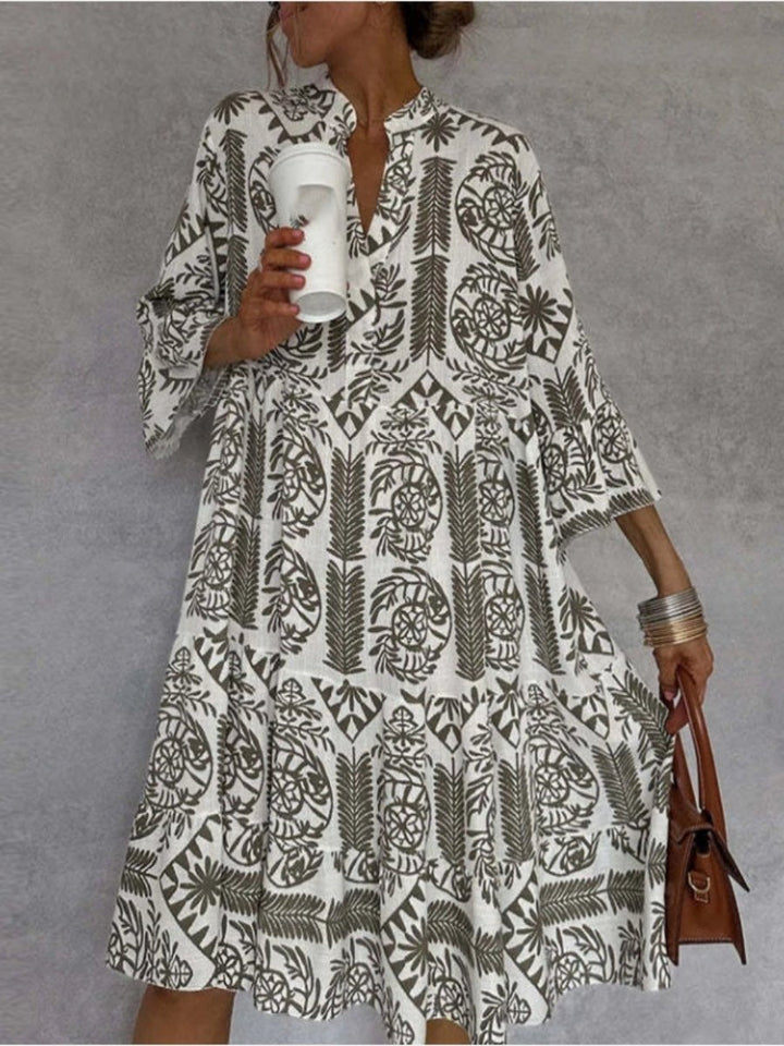 Annerose | Women's Printed Collared 3/4 Sleeve Mini Dress - Floral - Image 6