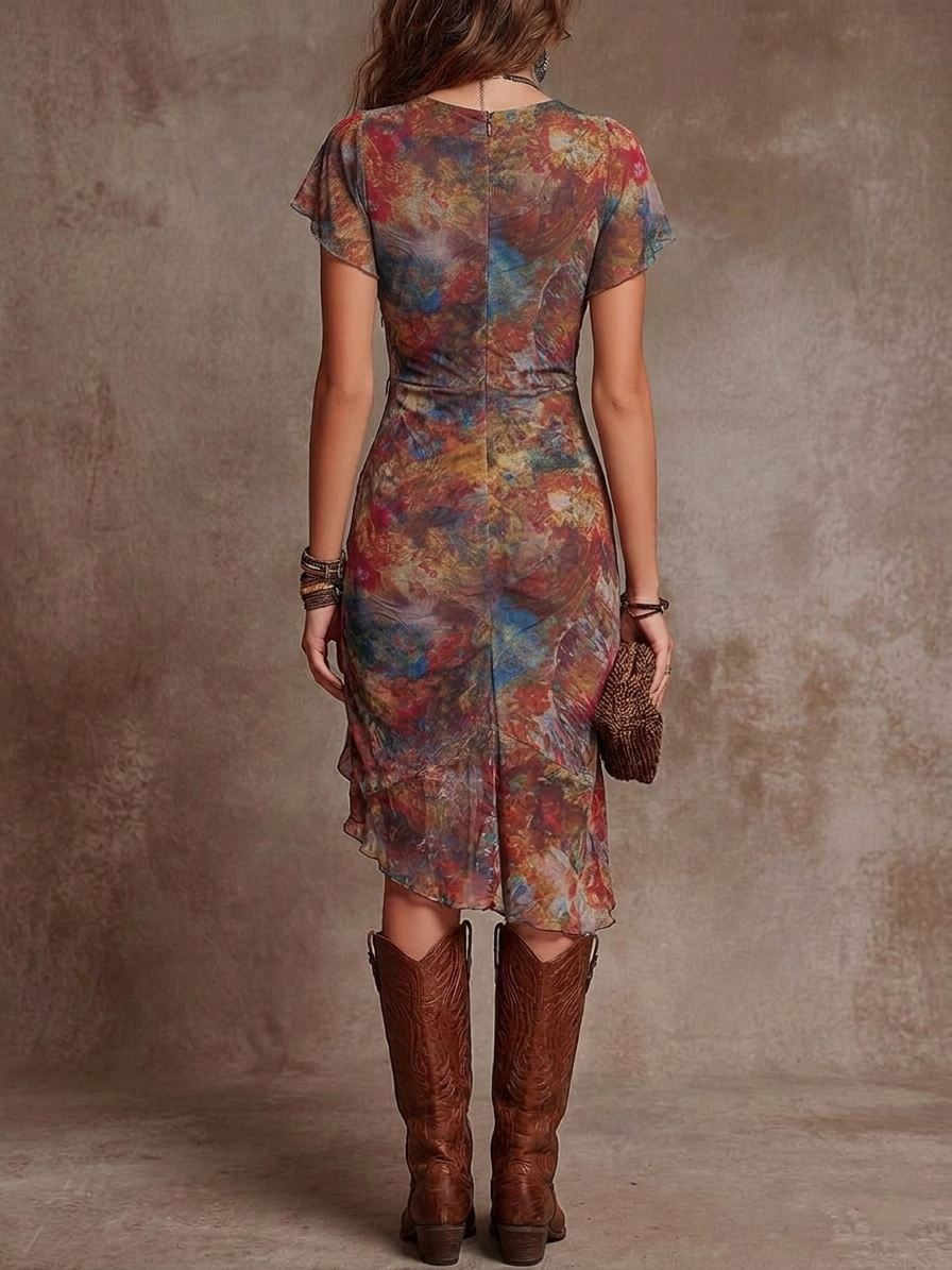 Arabesque | Women's Abstract Print Wrap Midi Dress - Image 3