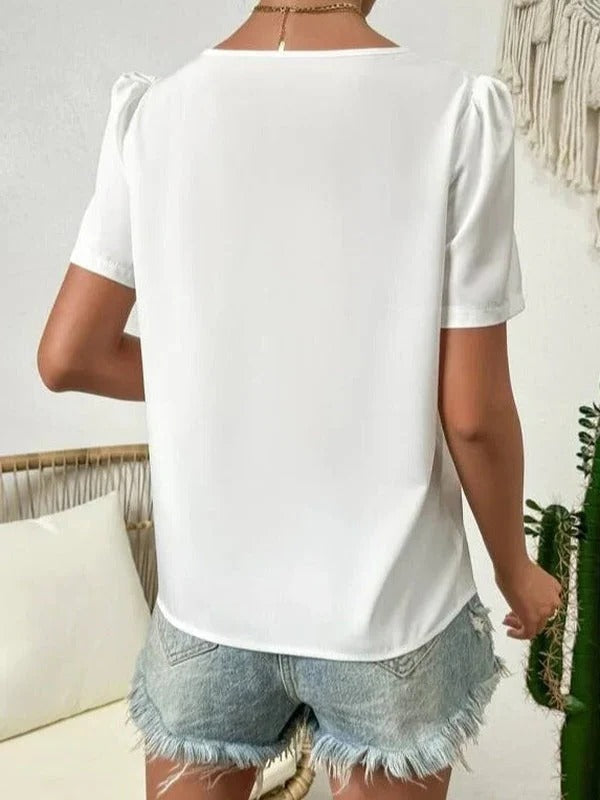 Ardenne | Women's Linen Top Asymmetric Drape Blouse - White - Image 5