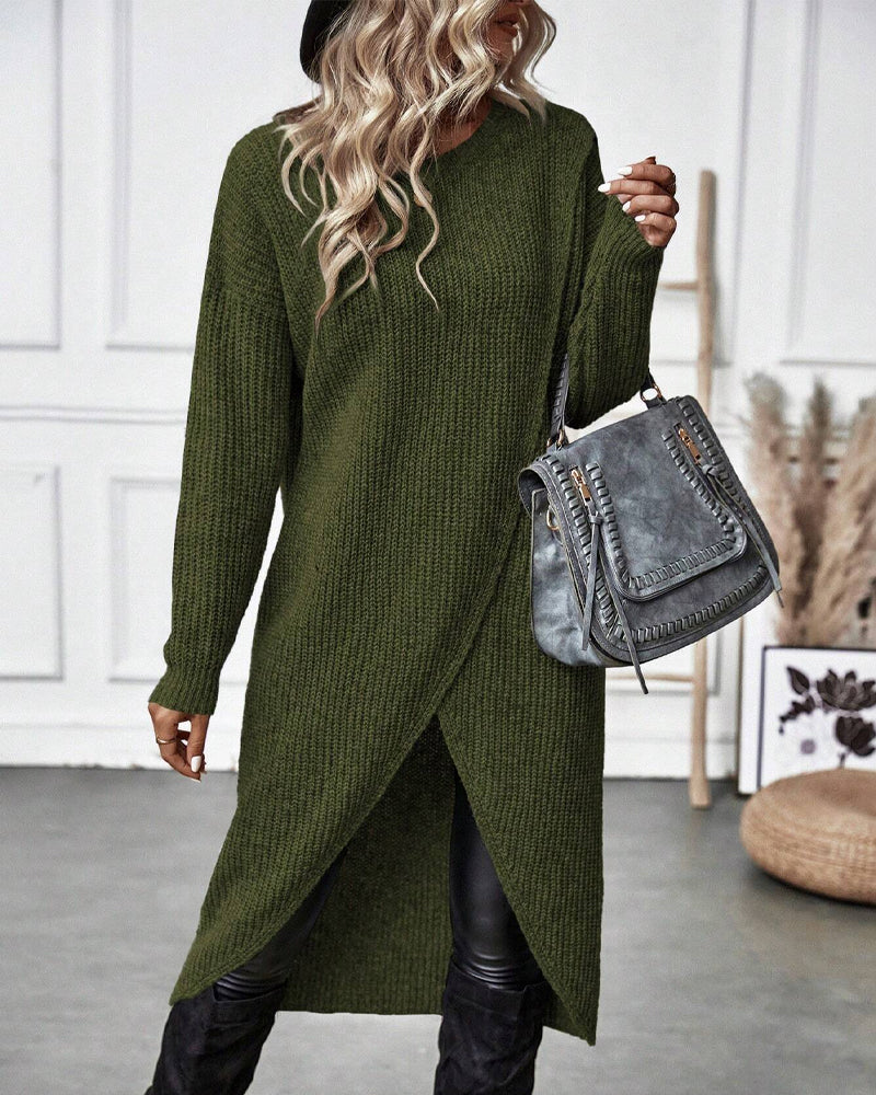 Artemis | Women's Asymmetrical Long Sleeve Tunic Sweater - Grey - Image 10