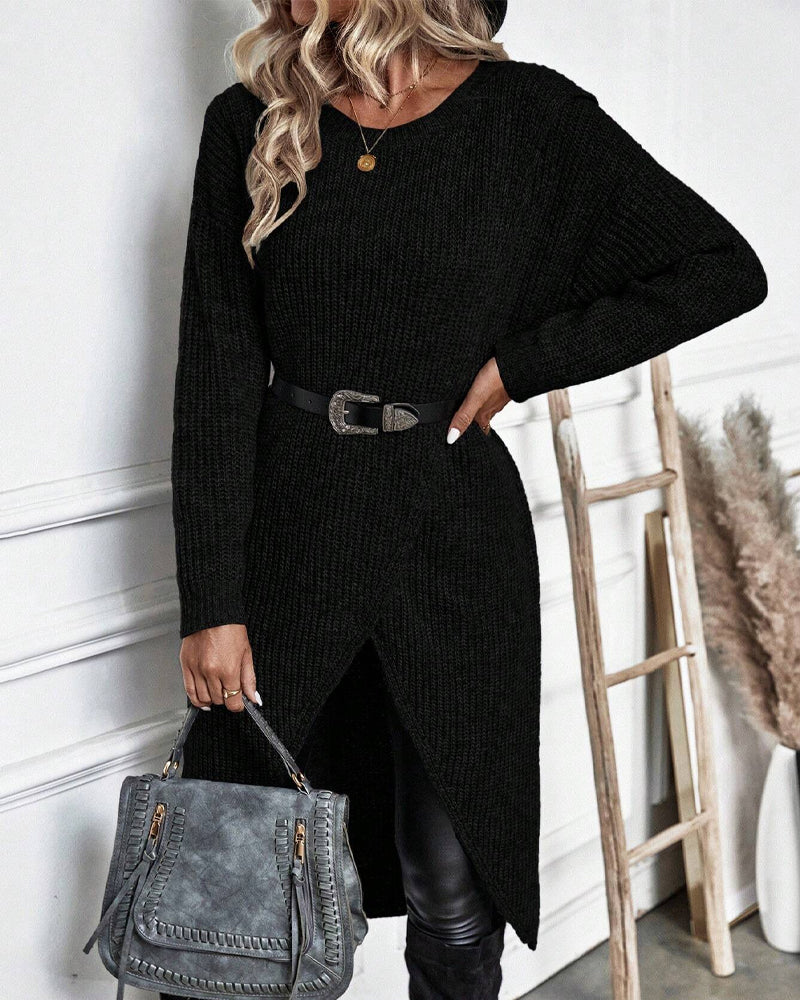 Artemis | Women's Asymmetrical Long Sleeve Tunic Sweater - Grey - Image 14